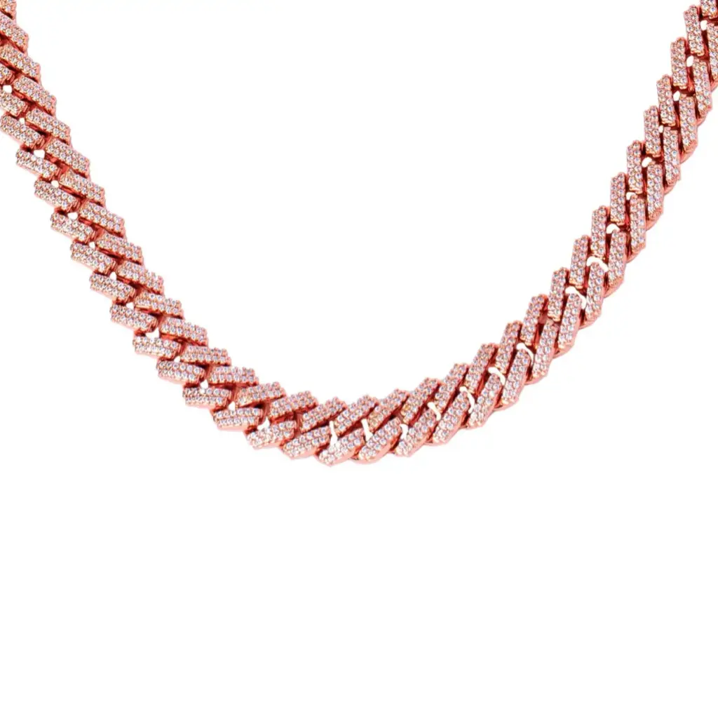 Miami Cuban Link Chain 15mm 22inch VVS1 Moissanite Rose Gold