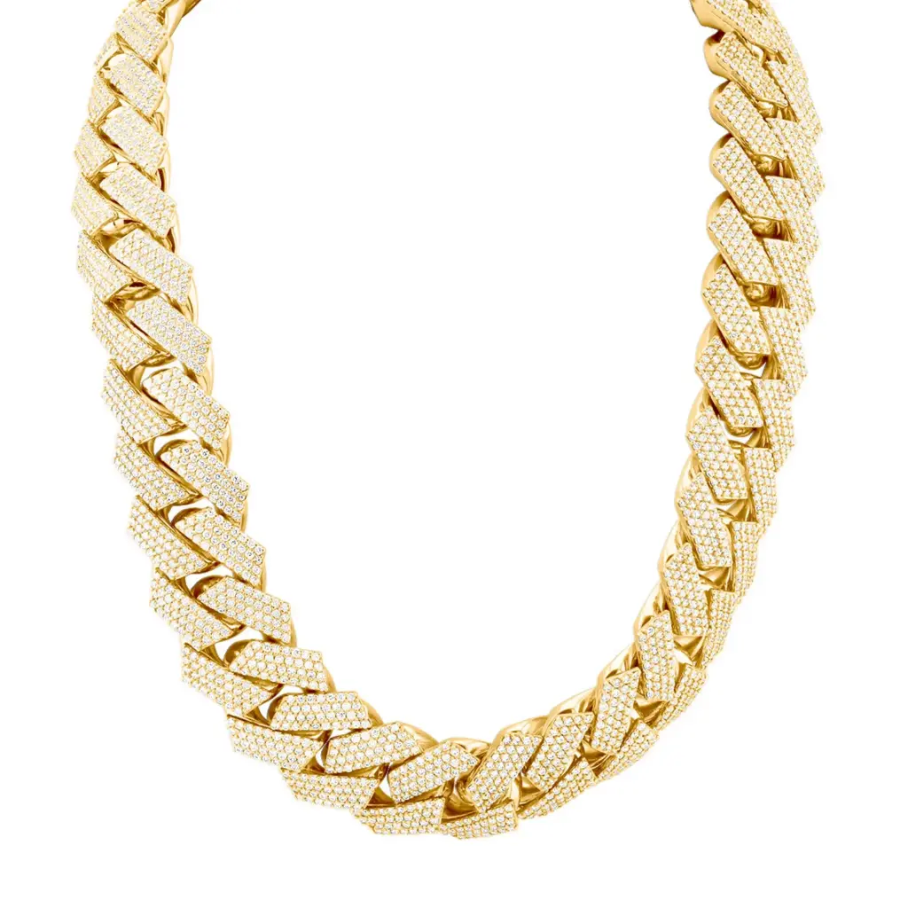 Miami Cuban Link Chain 15mm 22 inch VVS1 Moissanite Yellow Gold