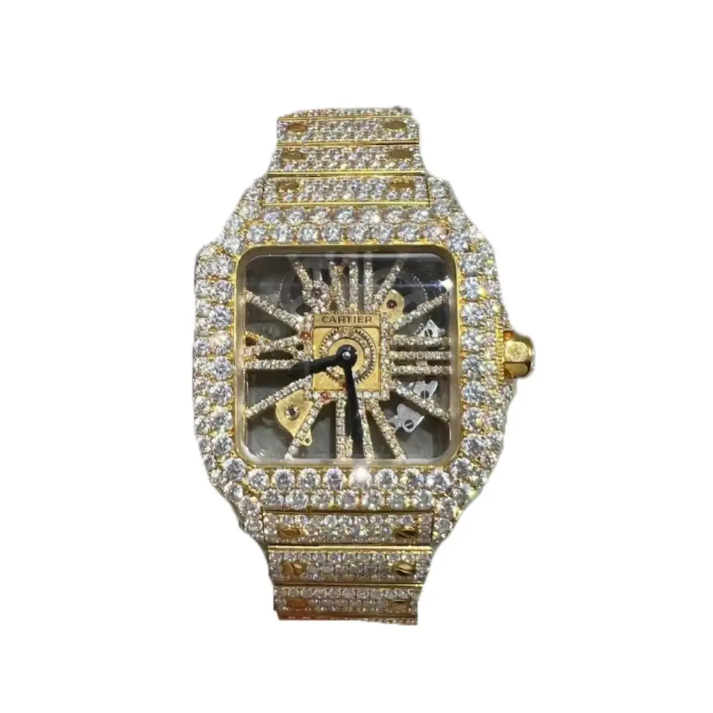 Cartier Skeleton Santos VVS1 Lab Diamonds Yellow Gold