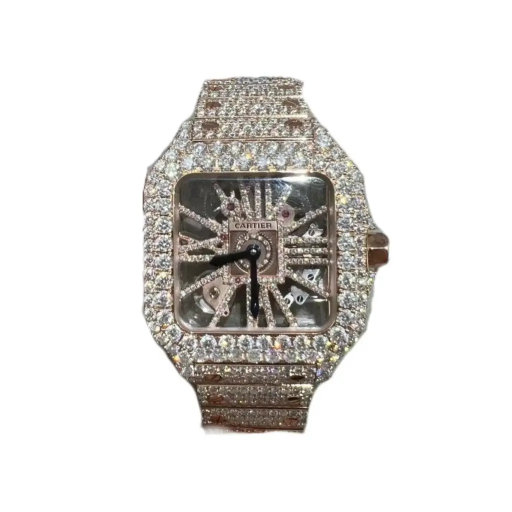 Cartier Skeleton Santos VVS1 Lab Diamonds Rose Gold