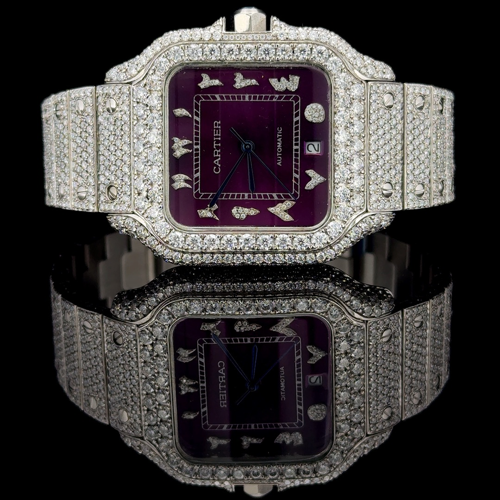 Cartier Santos White Gold Arabic Dial VVS Lab Diamonds