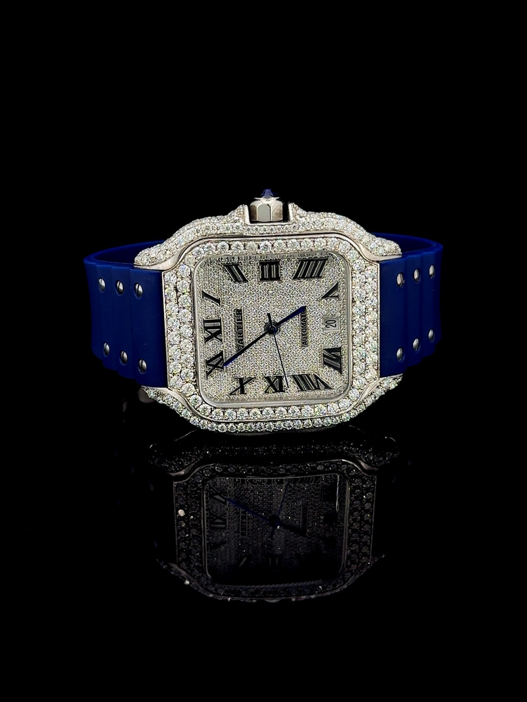 Cartier Santos Rubber Strap VVS Moissanite