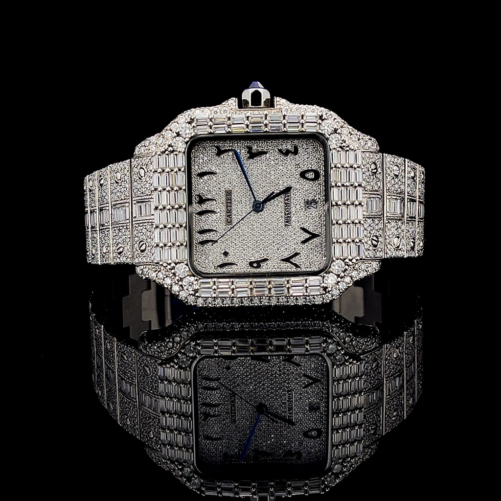 Cartier Santos Arabic Dial Baguette VVS Lab Diamonds