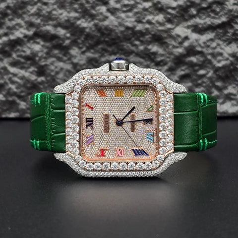Cartier Santos leather strap vvs lab diamonds