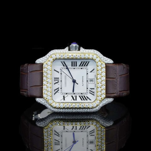 Cartier santos leather strap vvs lab diamonds