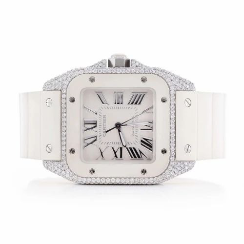 Cartier santos 100 rubber straps vvs moissanite