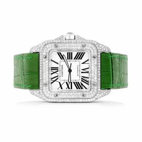 Cartier Santos leather strap vvs moissanite