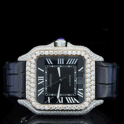 Cartier santos leather strap vvs lab diamonds